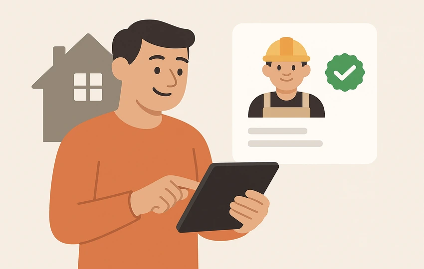 Homeowner checking a verified contractor profile before hiring.